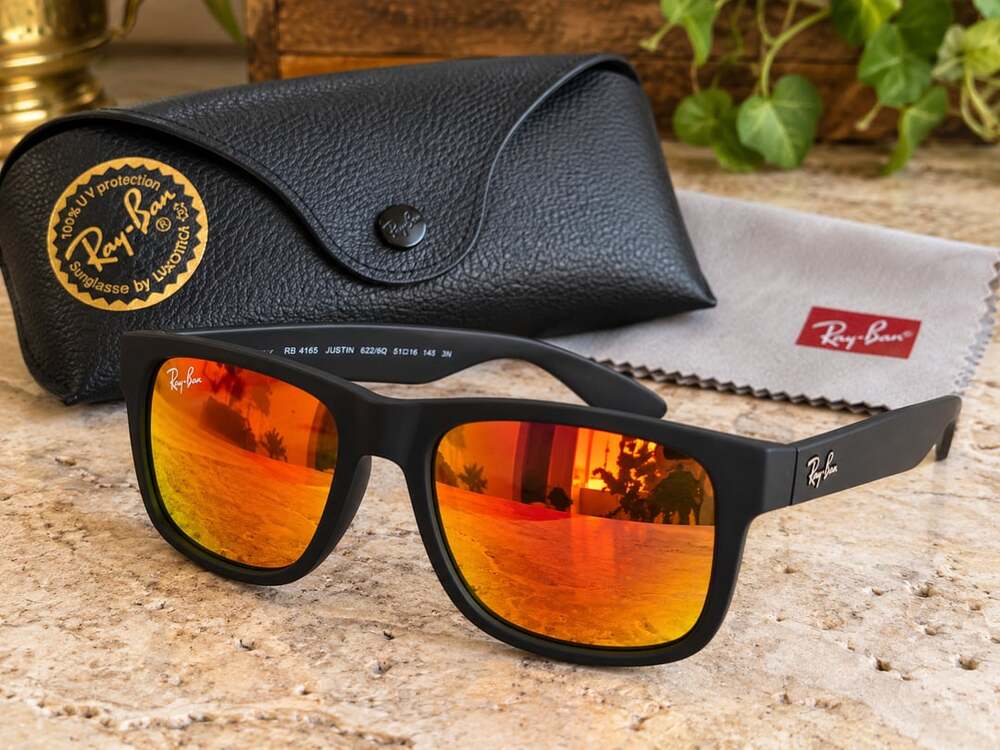 Ray-Ban Justin RB4165 Size 51 Matte Black Red Mirror Sunglasses